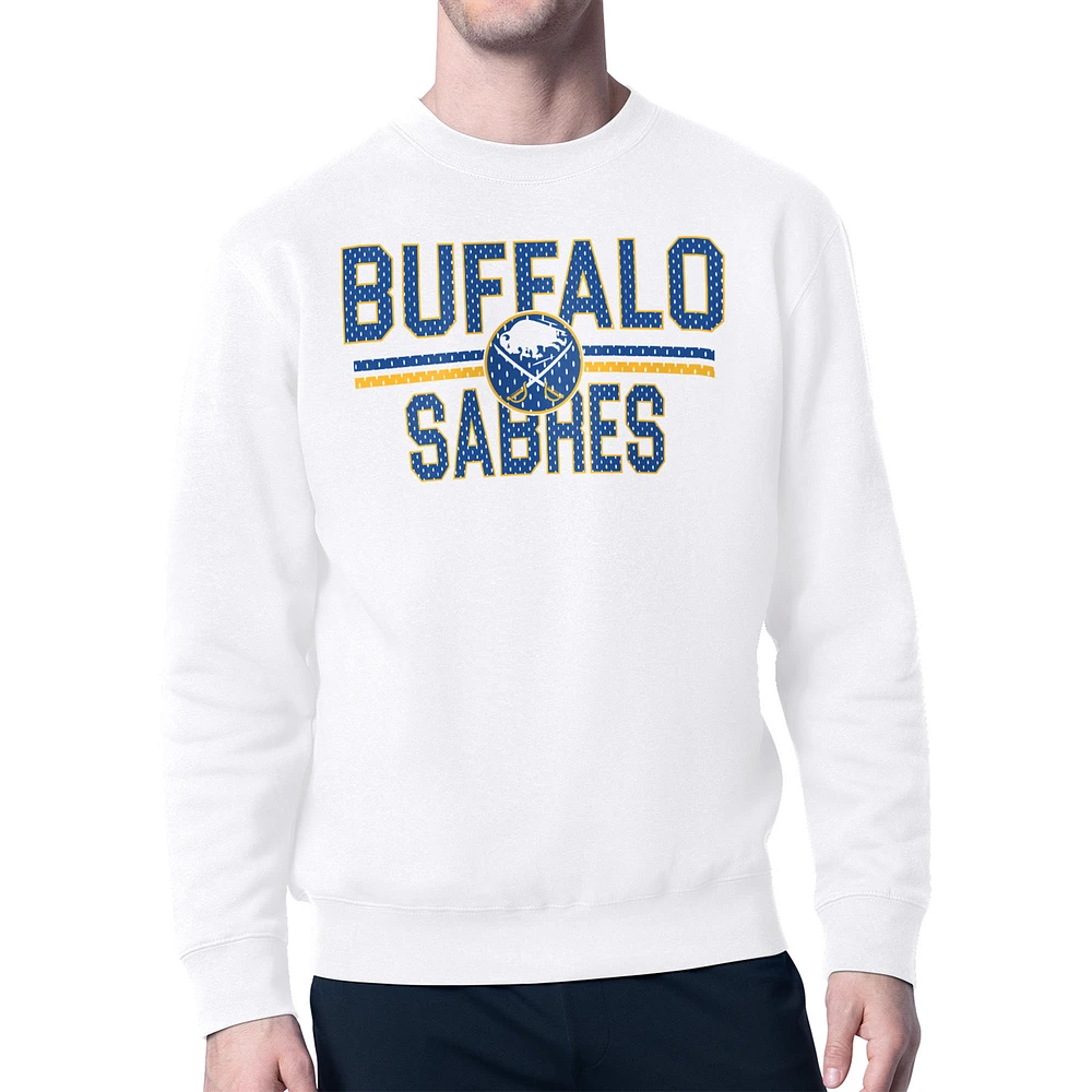 Men's Starter White Buffalo Sabres Mesh Look Team Name Logo Pullover Sweatshirt