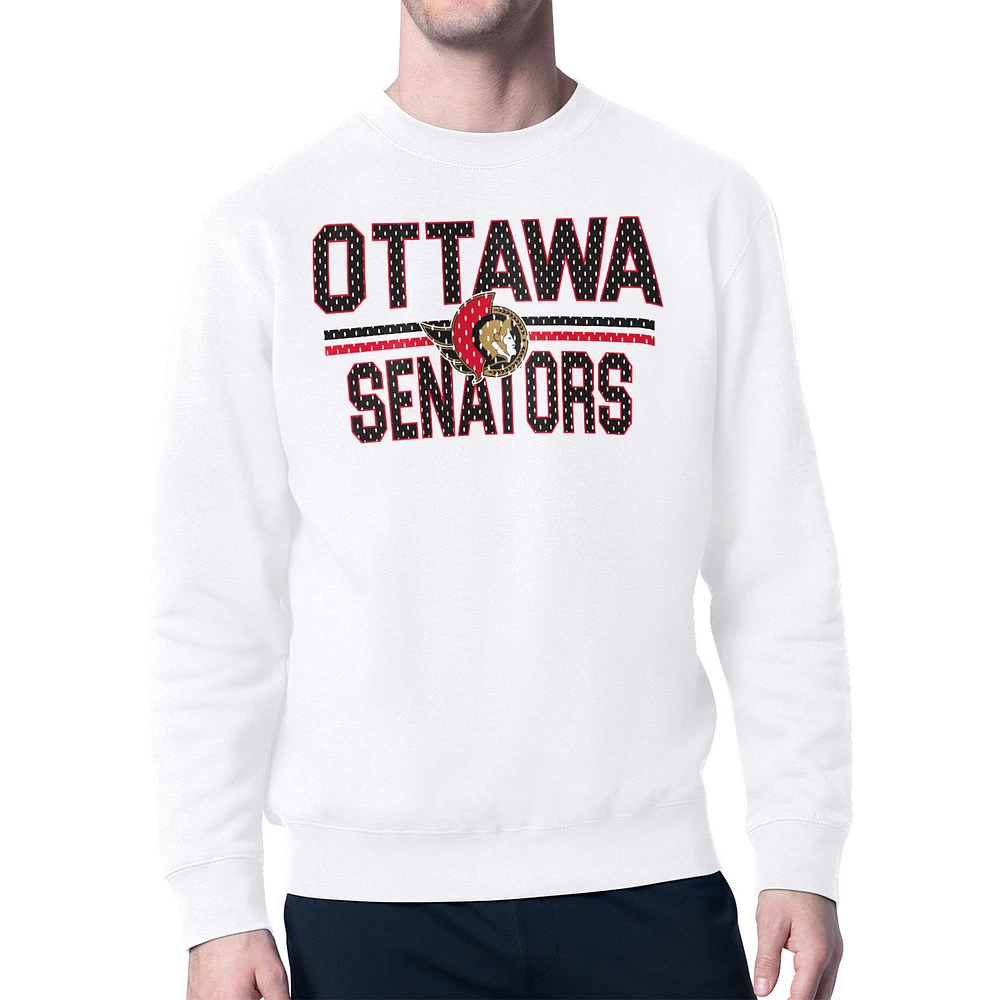 Men's Starter White Ottawa Senators Mesh Look Team Name Logo Pullover Sweatshirt