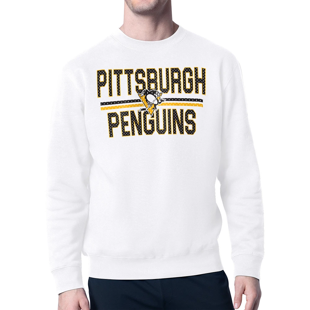 Men's Starter White Pittsburgh Penguins Mesh Look Team Name Logo Pullover Sweatshirt