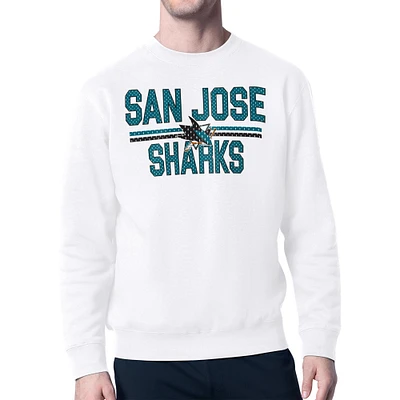 Men's Starter White San Jose Sharks Mesh Look Team Name Logo Pullover Sweatshirt
