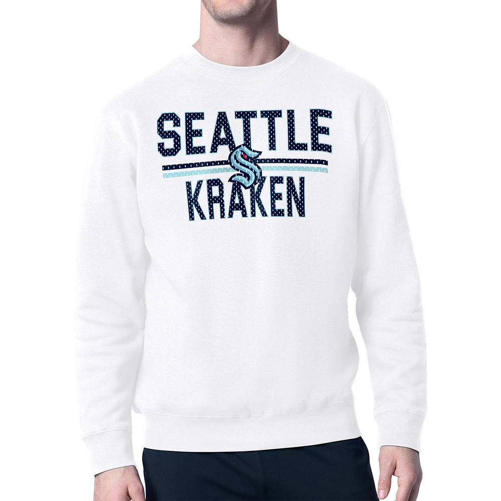 Men's Starter White Seattle Kraken Mesh Look Team Name Logo Pullover Sweatshirt