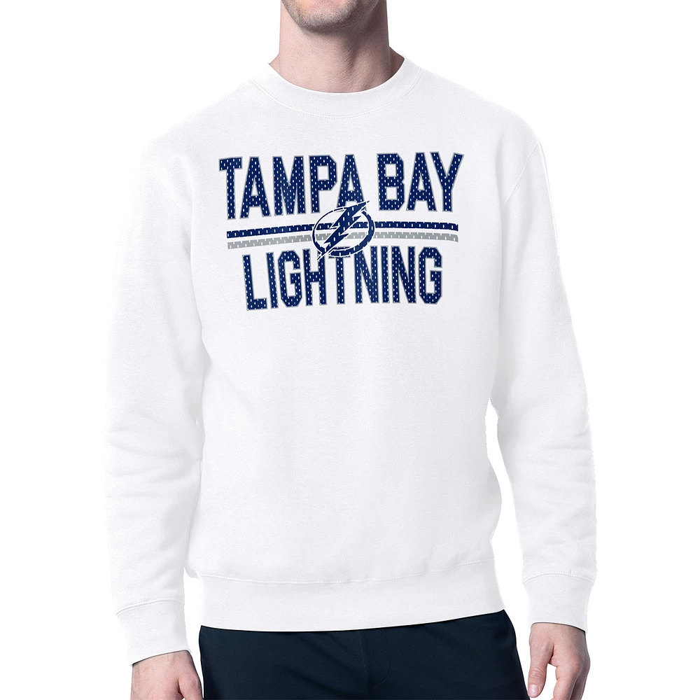 Men's Starter White Tampa Bay Lightning Mesh Look Team Name Logo Pullover Sweatshirt