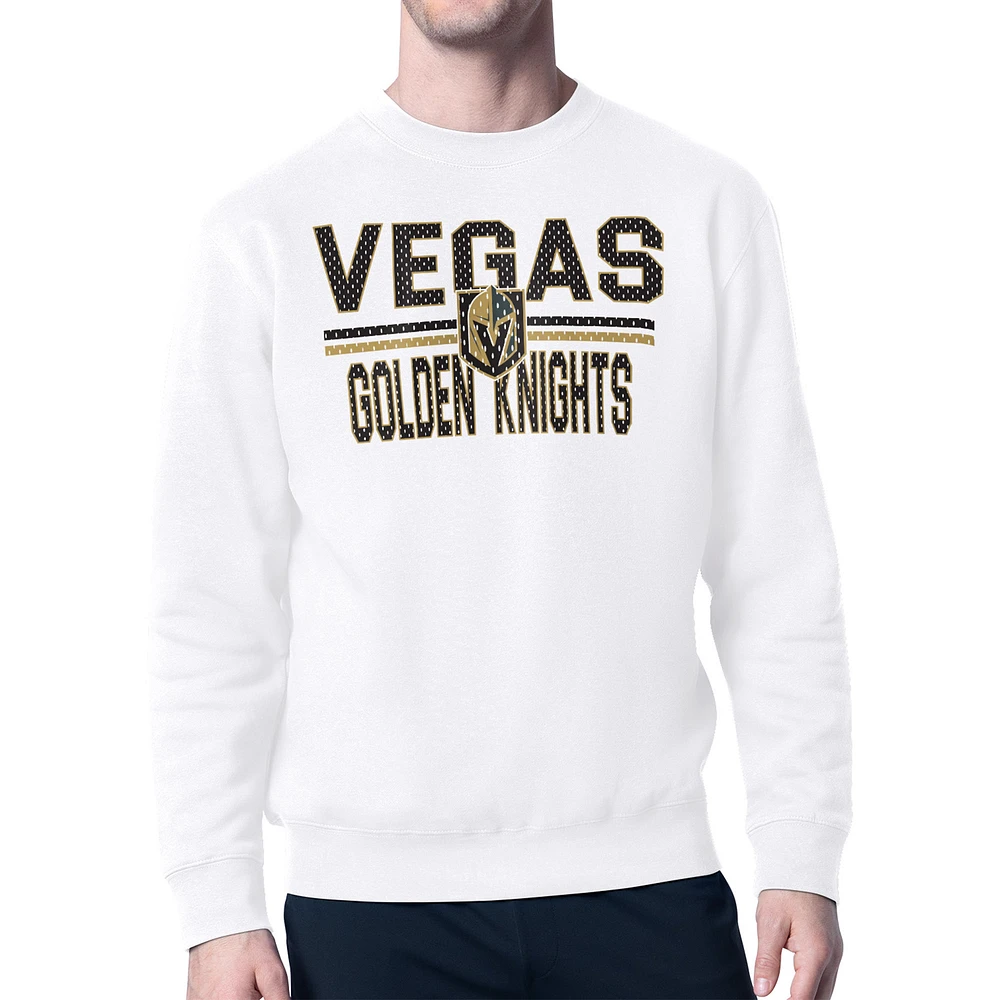 Men's Starter White Vegas Golden Knights Mesh Look Team Name Logo Pullover Sweatshirt