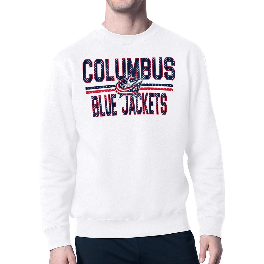 Men's Starter White Columbus Blue Jackets Mesh Look Team Name Logo Pullover Sweatshirt