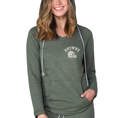 Women's Concepts Sport Green Cleveland Browns Mainstream Terry Tri-Blend V-Neck Pullover Hoodie