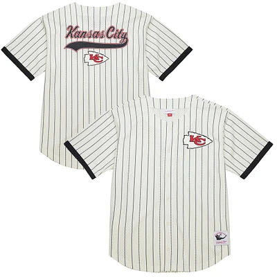 Men's Mitchell & Ness Cream Kansas City Chiefs Final Seconds Vintage Logo Mesh Button-Up Shirt
