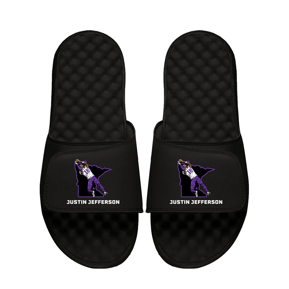 Youth ISlide Justin Jefferson Black NFLPA Player State Outline Slide Sandals