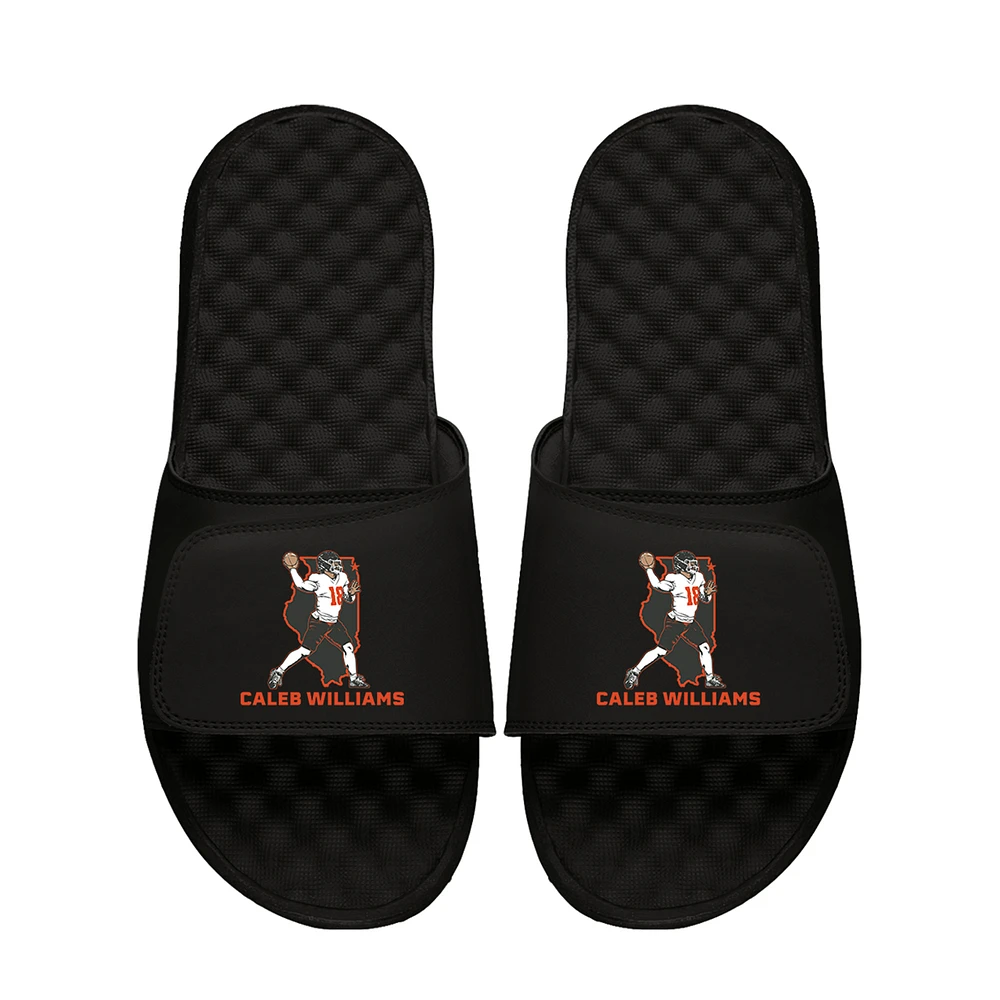 Youth ISlide Caleb Williams Black NFLPA Player State Outline Slide Sandals