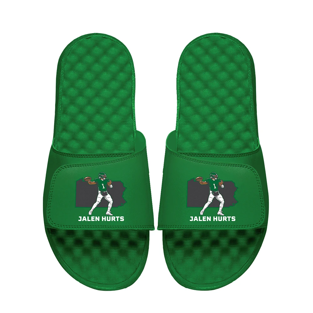 Unisex ISlide Jalen Hurts Kelly Green NFLPA Player State Outline Slide Sandals