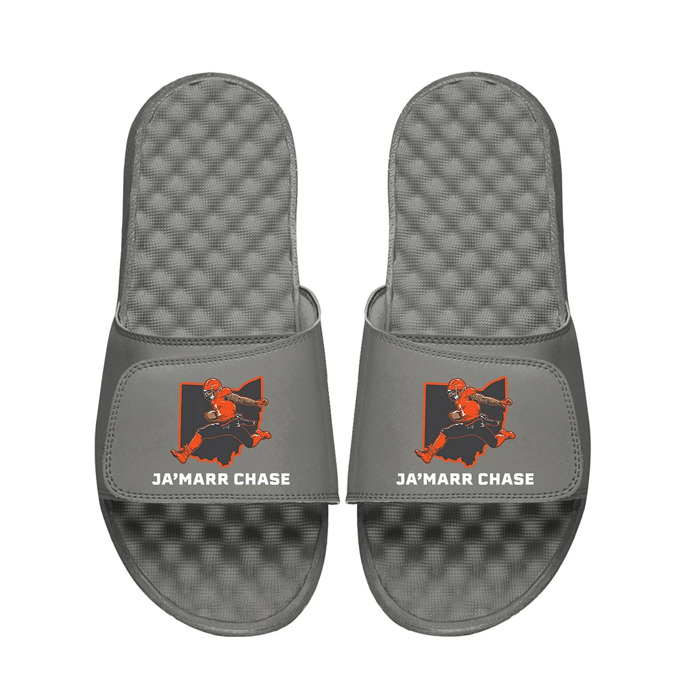 Unisex ISlide Ja'Marr Chase Gray NFLPA Player State Outline Slide Sandals