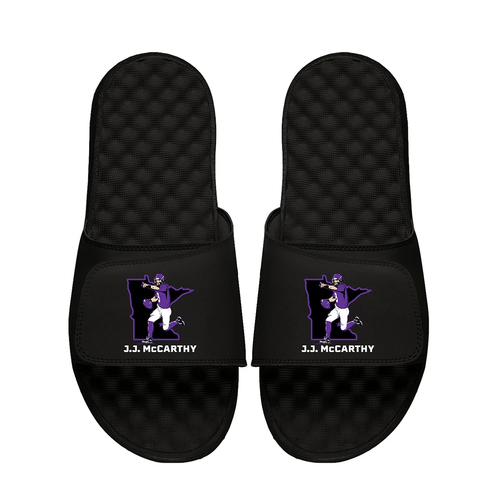Unisex ISlide J.J. McCarthy Black NFLPA Player State Outline Slide Sandals