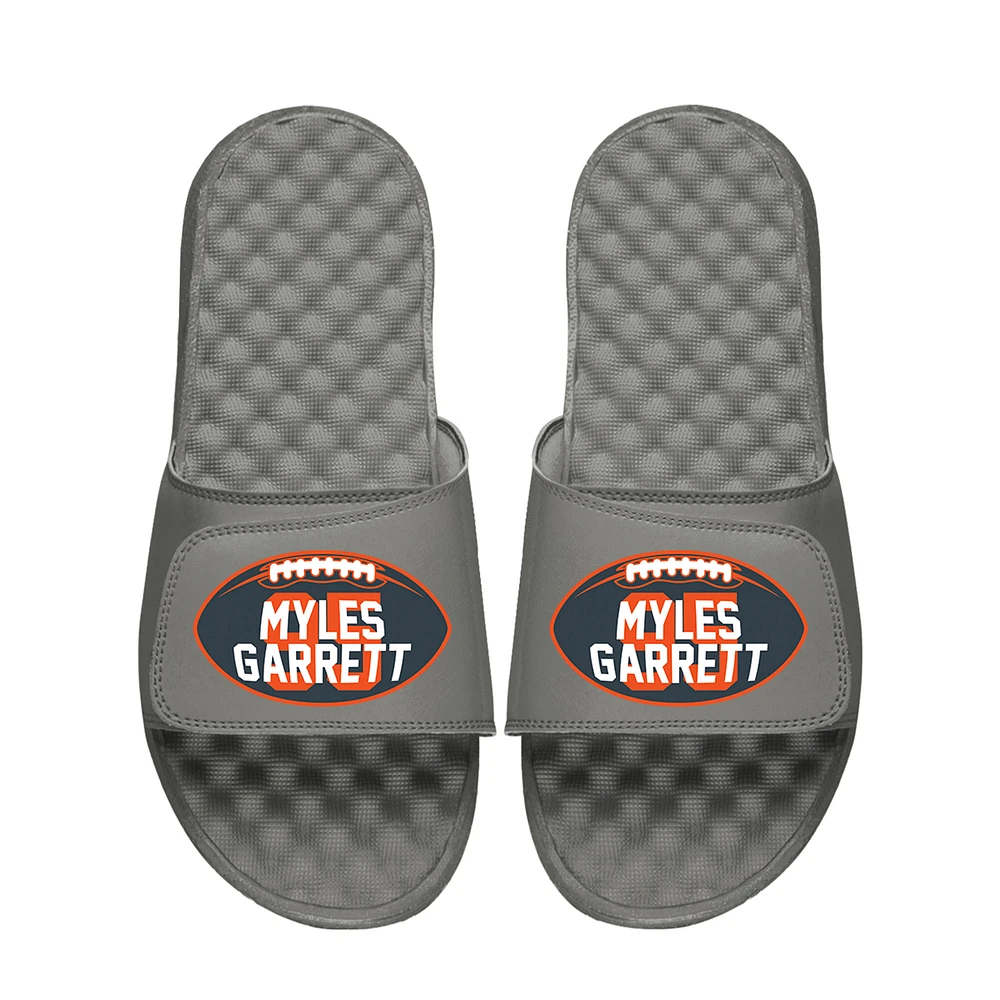 Youth ISlide Myles Garrett Gray NFLPA Football Logo Slide Sandals