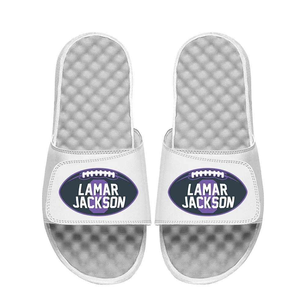 Unisex ISlide Lamar Jackson White NFLPA Football Logo Slide Sandals