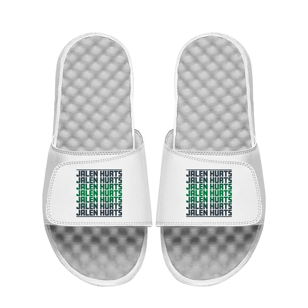 Unisex ISlide Jalen Hurts White NFLPA Name Stack Slide Sandals
