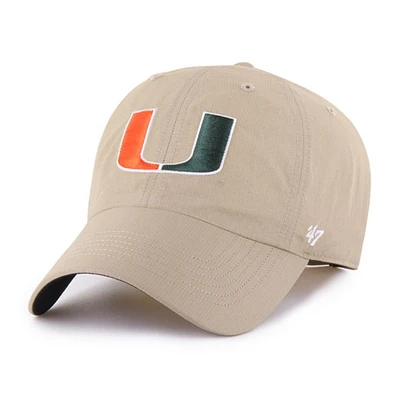 Men's '47 Khaki Miami Hurricanes Clean Up brrr° Adjustable Hat