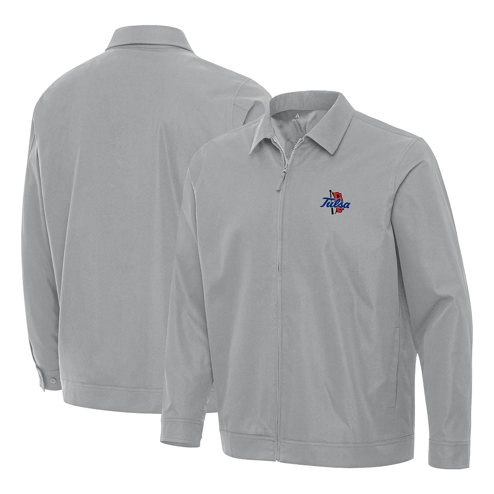 Men's Antigua Gray Tulsa Golden Hurricane Pivot Full-Zip Jacket
