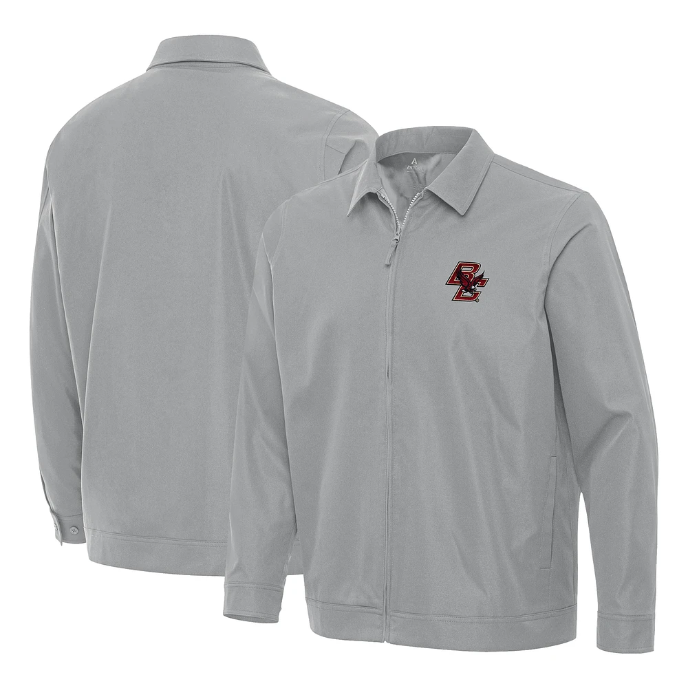Men's Antigua Gray Boston College Eagles Pivot Full-Zip Jacket