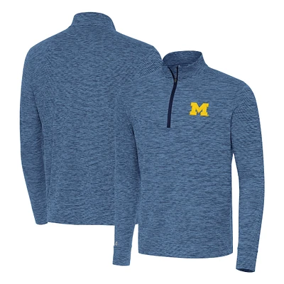 Men's Antigua Heather Navy Michigan Wolverines Cause Quarter-Zip Top