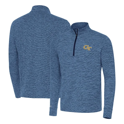 Men's Antigua Heather Navy Georgia Tech Yellow Jackets Cause Quarter-Zip Top