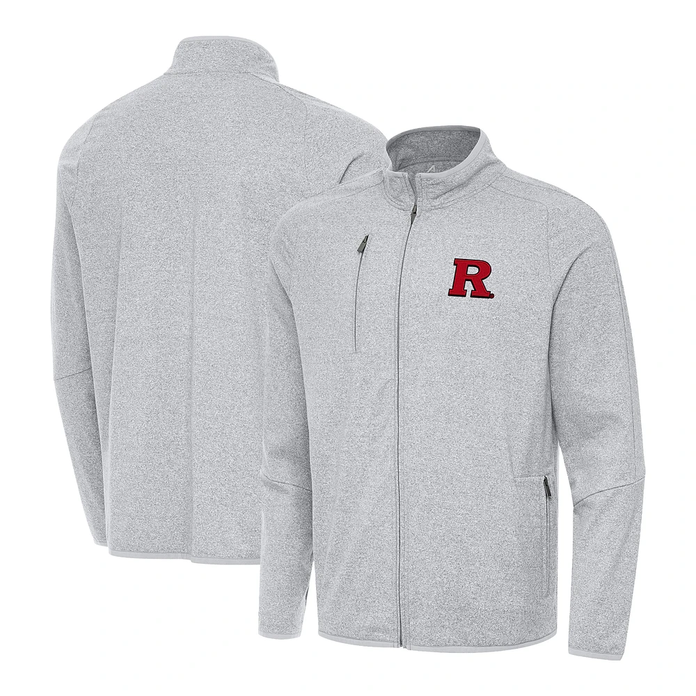 Men's Antigua Heather Rutgers Scarlet Knights Hold-Up Full-Zip Jacket