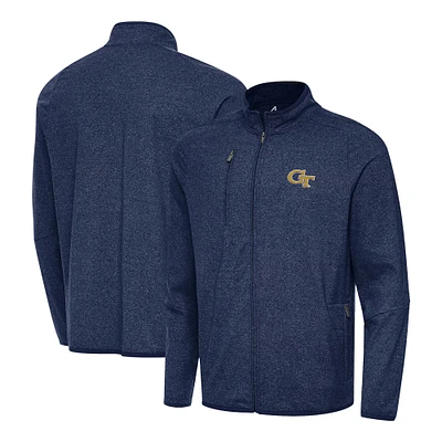 Men's Antigua Heather Navy Georgia Tech Yellow Jackets Hold-Up Full-Zip Jacket