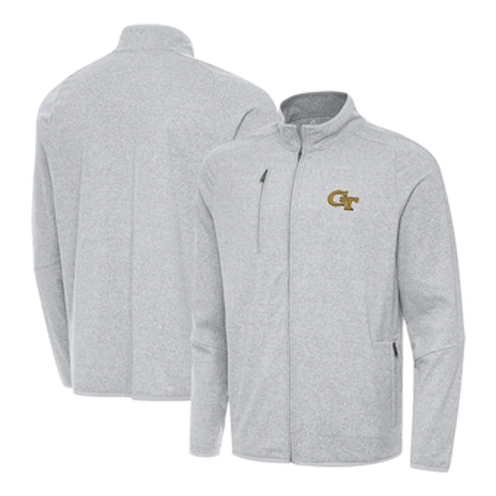 Men's Antigua Heather Georgia Tech Yellow Jackets Hold-Up Full-Zip Jacket