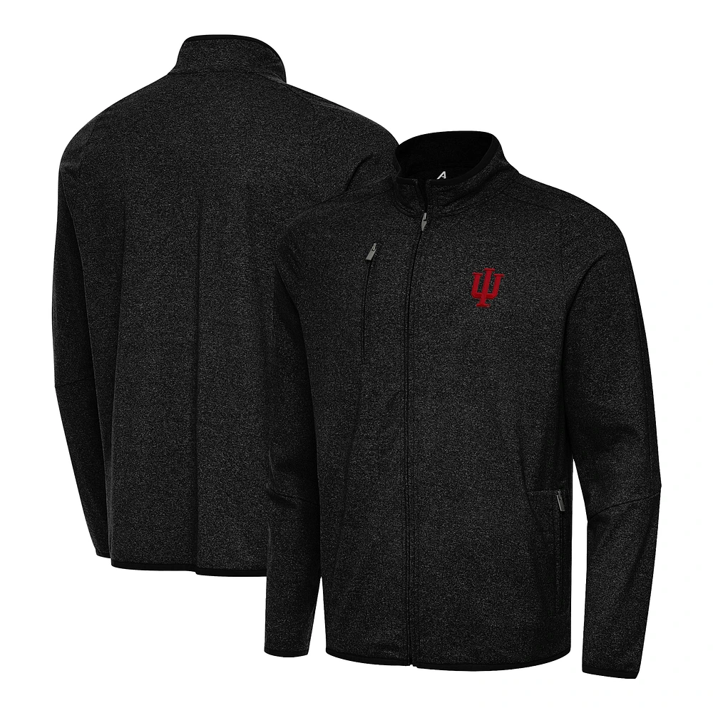 Men's Antigua Heather Black Indiana Hoosiers Hold-Up Full-Zip Jacket