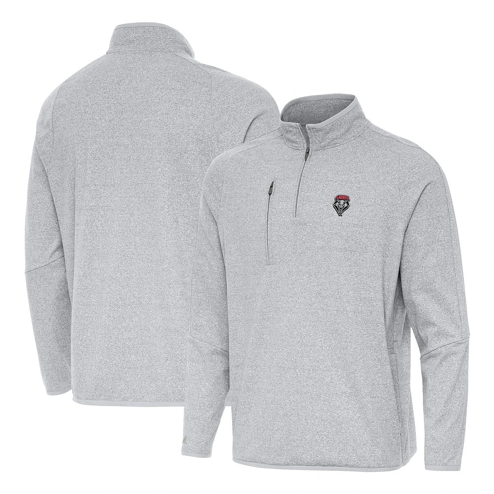 Men's Antigua Heather Gray New Mexico Lobos Certain Tri-Blend Quarter-Zip Top