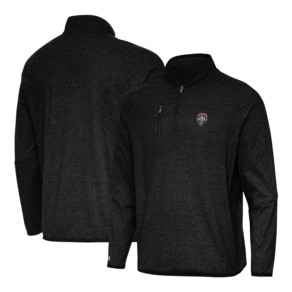 Men's Antigua Heather Black New Mexico Lobos Certain Tri-Blend Quarter-Zip Top