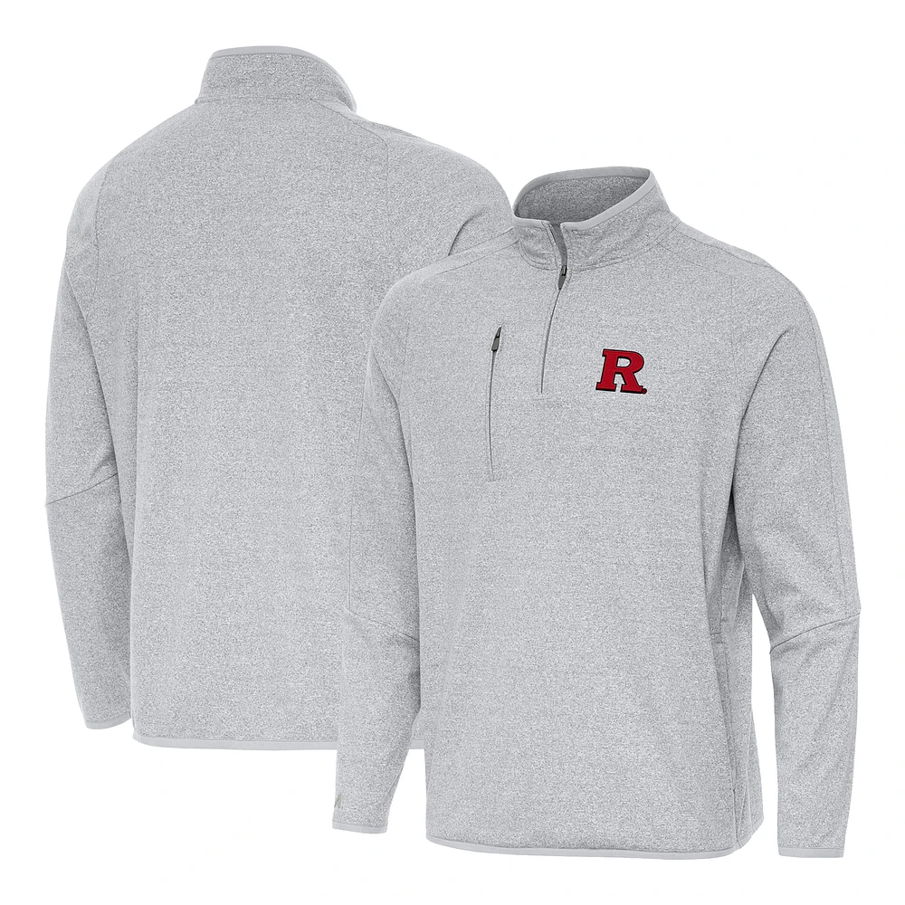 Men's Antigua Heather Rutgers Scarlet Knights Certain Tri-Blend Quarter-Zip Top