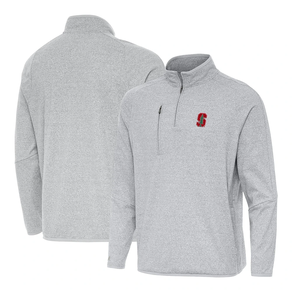 Men's Antigua Heather Gray Stanford Cardinal Certain Tri-Blend Quarter-Zip Top