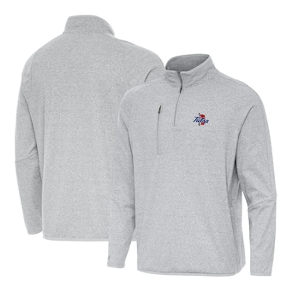 Men's Antigua Heather Gray Tulsa Golden Hurricane Certain Tri-Blend Quarter-Zip Top