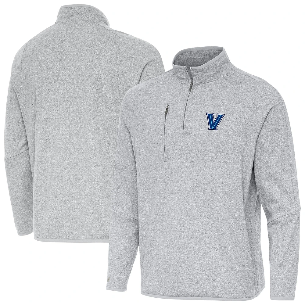 Men's Antigua Heather Villanova Wildcats Certain Tri-Blend Quarter-Zip Top