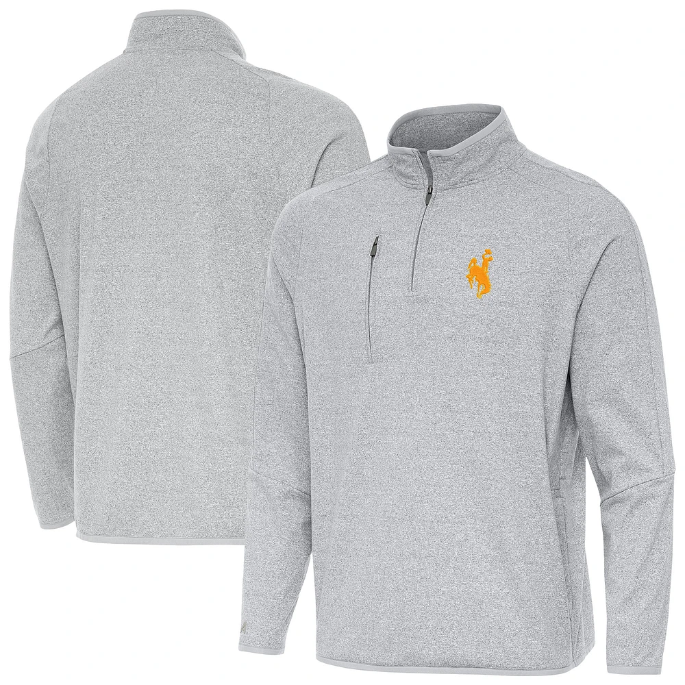 Men's Antigua Heather Wyoming Cowboys Certain Tri-Blend Quarter-Zip Top