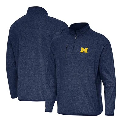 Men's Antigua Heather Navy Michigan Wolverines Certain Tri-Blend Quarter-Zip Top