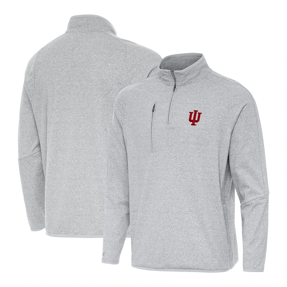 Men's Antigua Heather Indiana Hoosiers Certain Tri-Blend Quarter-Zip Top