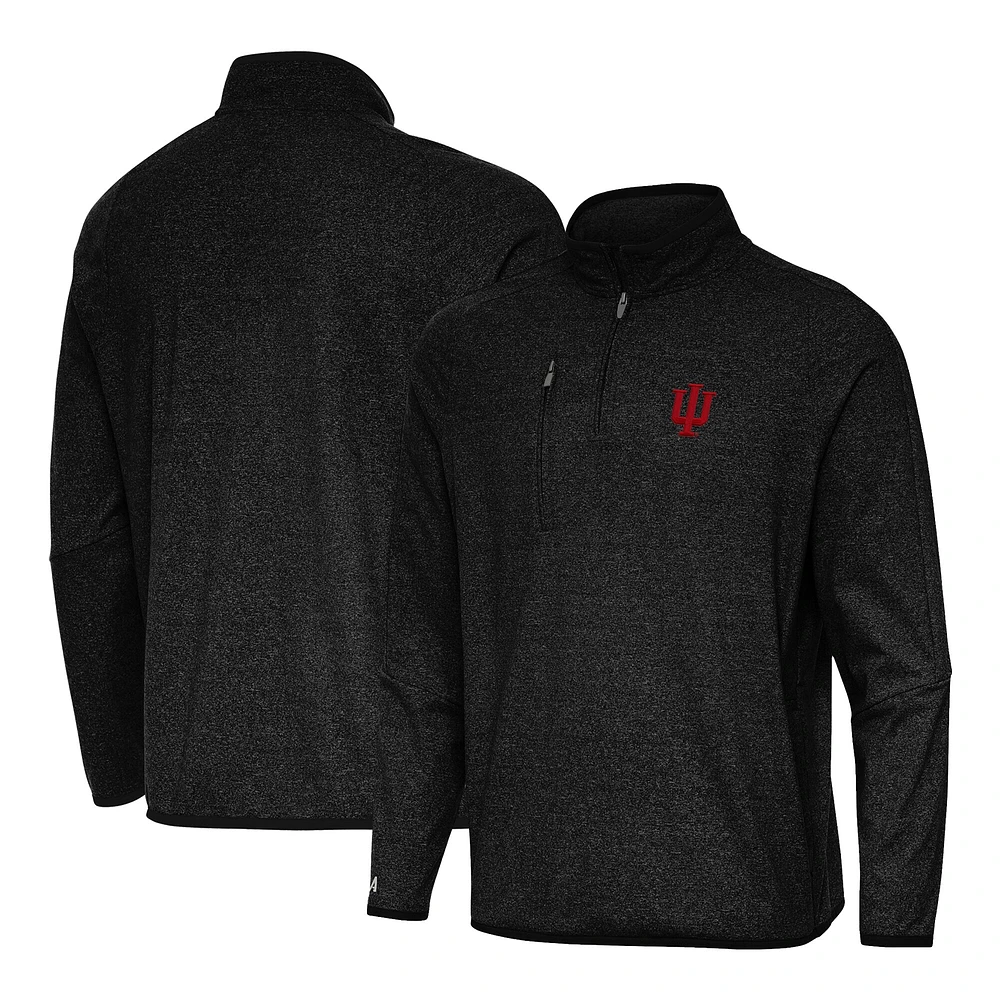 Men's Antigua Heather Black Indiana Hoosiers Certain Tri-Blend Quarter-Zip Top