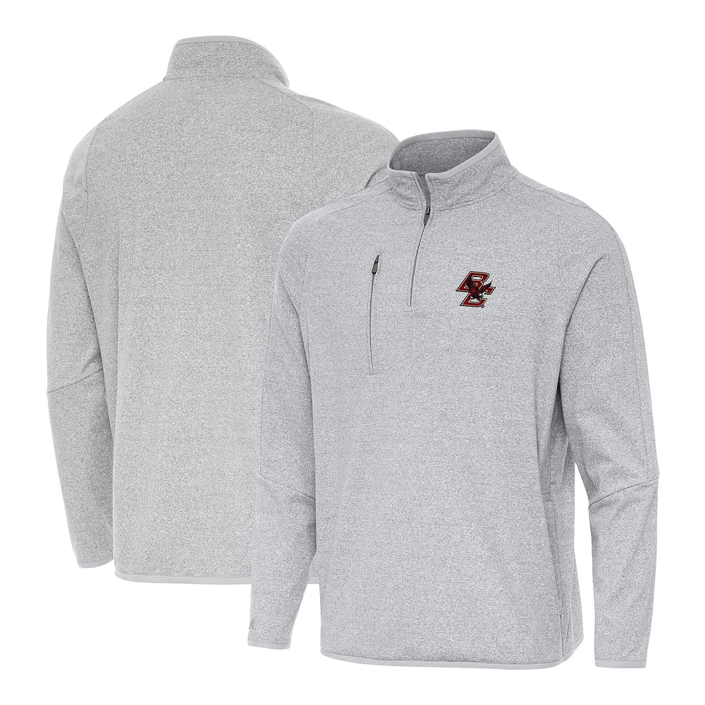 Men's Antigua Heather Boston College Eagles Certain Tri-Blend Quarter-Zip Top