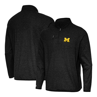 Men's Antigua Heather Black Michigan Wolverines Certain Tri-Blend Quarter-Zip Top