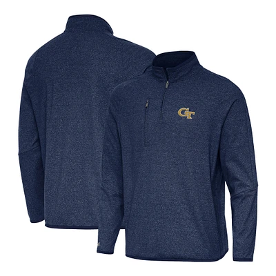 Men's Antigua Heather Navy Georgia Tech Yellow Jackets Certain Tri-Blend Quarter-Zip Top