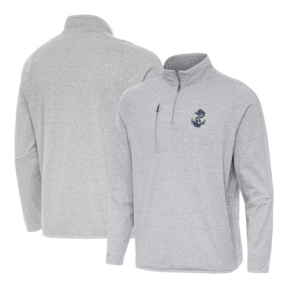 Men's Antigua Heather Navy Midshipmen Certain Tri-Blend Quarter-Zip Top