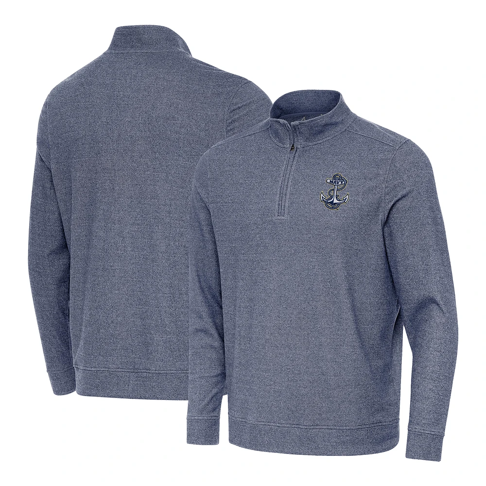 Men's Antigua Heather Navy Midshipmen Subtle Quarter-Zip Top