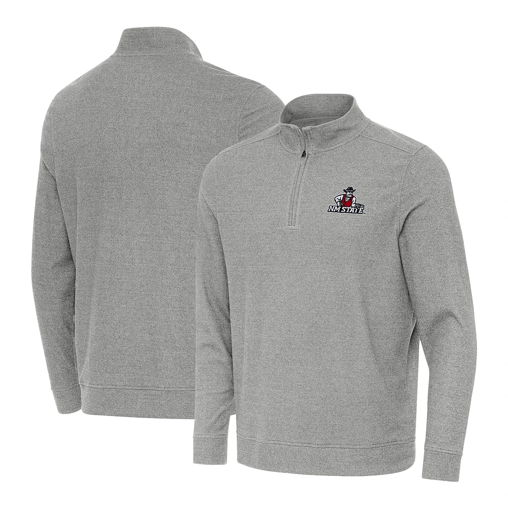 Men's Antigua Heather Gray New Mexico State Aggies Subtle Quarter-Zip Top