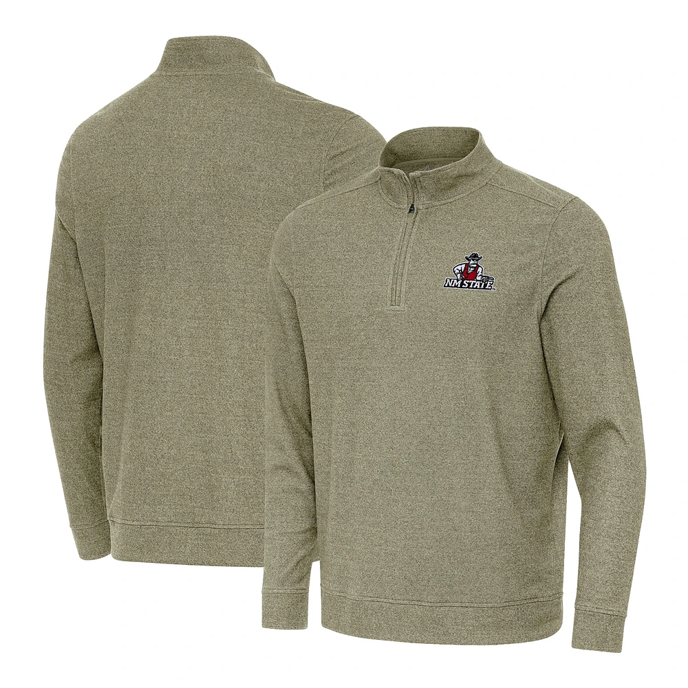 Men's Antigua Heather Olive New Mexico State Aggies Subtle Quarter-Zip Top