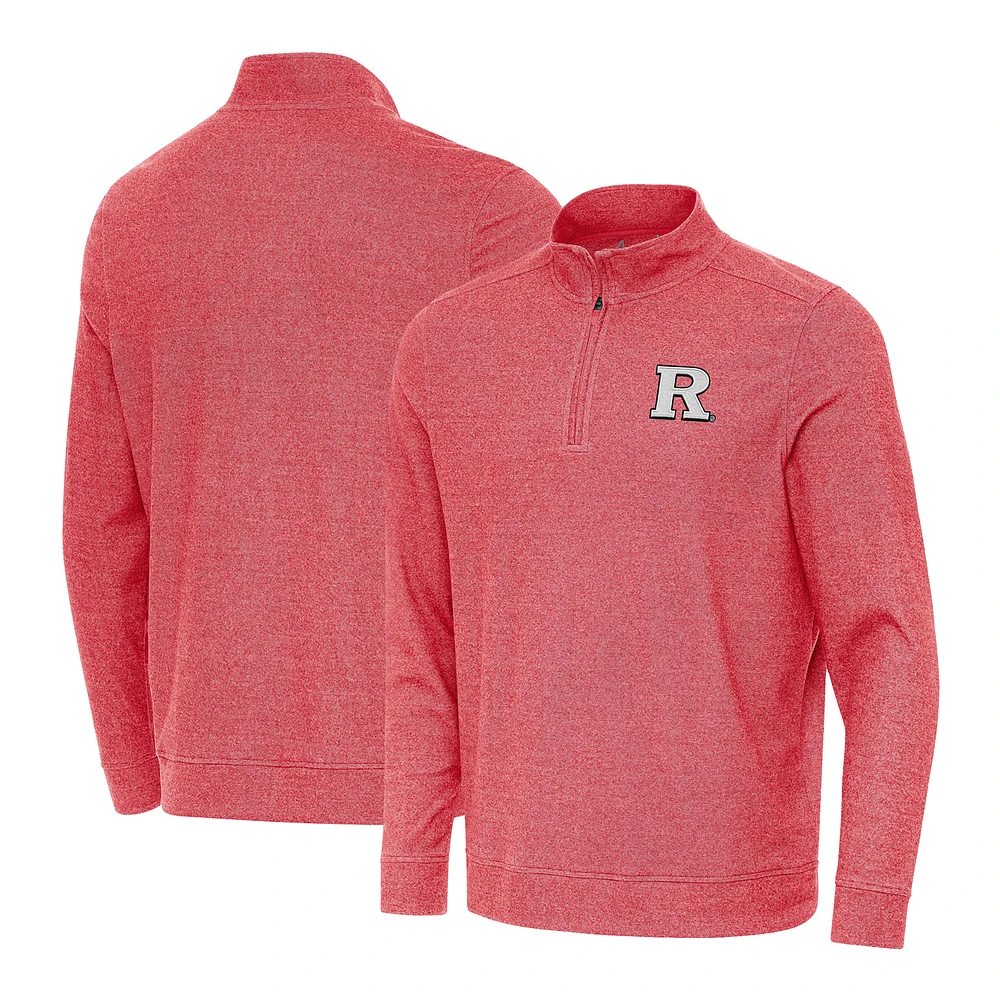 Men's Antigua Heather Scarlet Rutgers Knights Subtle Quarter-Zip Top