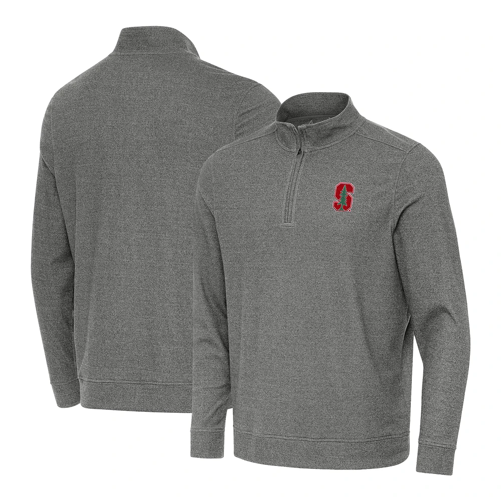 Men's Antigua Heather Charcoal Stanford Cardinal Subtle Quarter-Zip Top