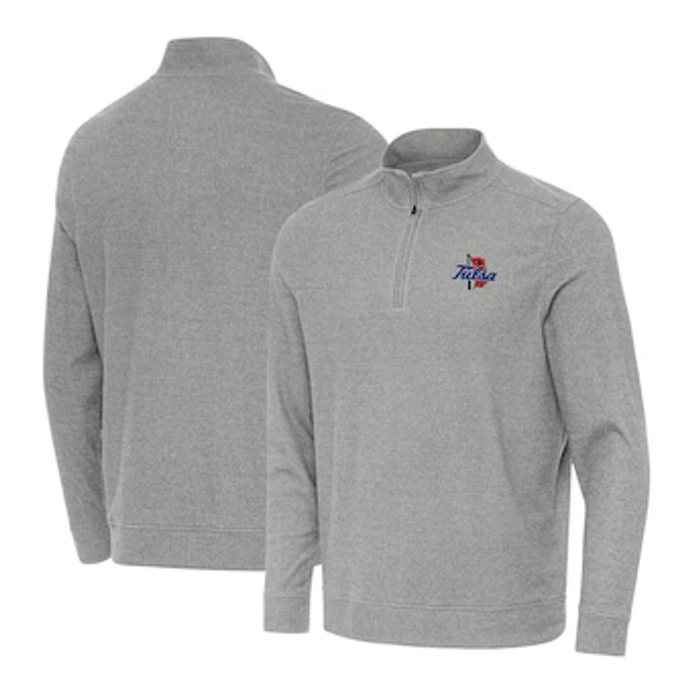 Men's Antigua Heather Gray Tulsa Golden Hurricane Subtle Quarter-Zip Top