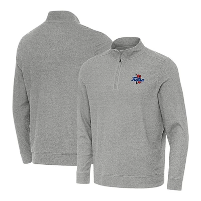 Men's Antigua Heather Gray Tulsa Golden Hurricane Subtle Quarter-Zip Top