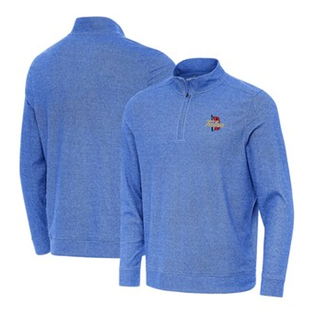 Men's Antigua Heather Royal Tulsa Golden Hurricane Subtle Quarter-Zip Top