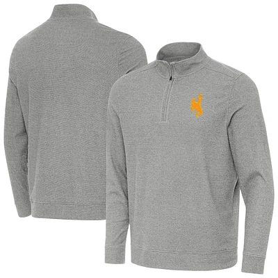 Men's Antigua Heather Gray Wyoming Cowboys Subtle Quarter-Zip Top